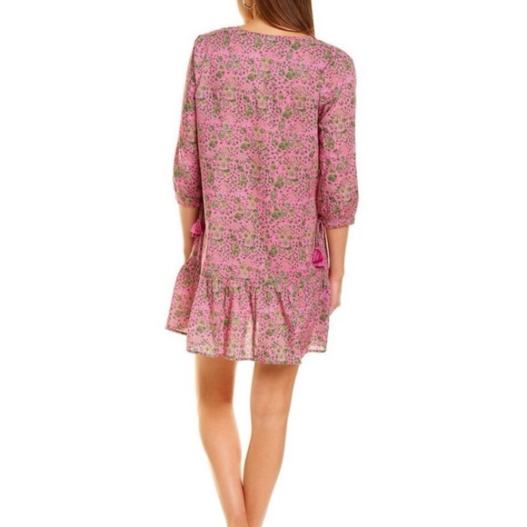 Celina Moon Pink‎ & Green Floral Print Tassels Relaxed Fit Mini Dress Medium - Picture 2 of 10